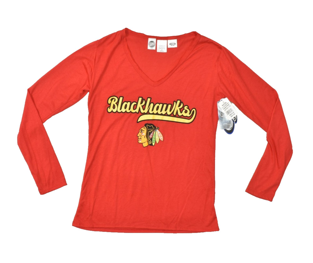 NHL Concepts Sport Blackhawks Women's Top Red Long Sleeve V Neck Size M NEW